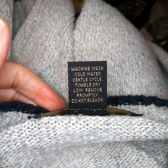 Vintage Liberty Sweaters Gray, White Marled Sweater With Olive/Navy Chest Stripe - Picture 7 of 8